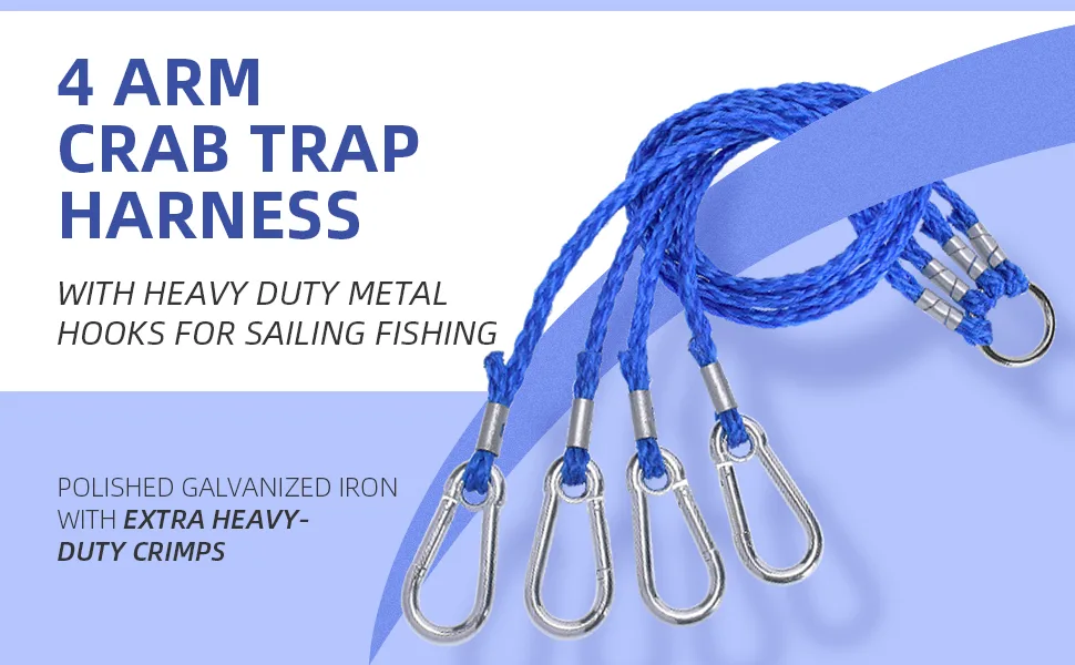 SF 4 Arm Crab Trap Harness with Heavy Duty Metal Hooks for Sailing Fishing Crabbing Blue Crabs 1 Pack/Plastic Snap Red Trap Harness - product information 2