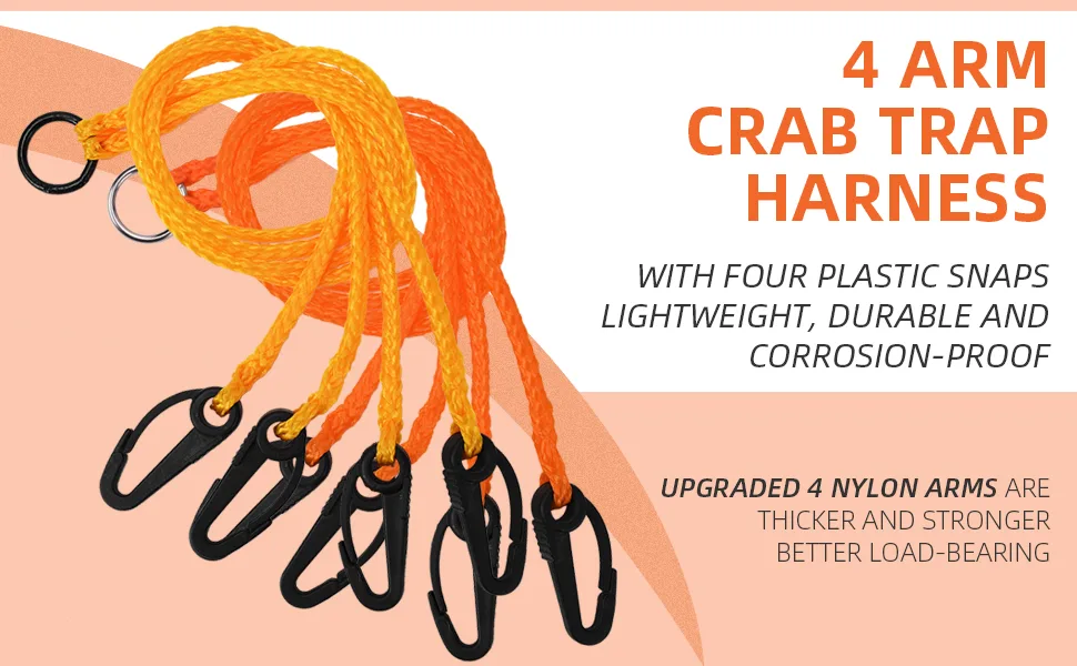 SF 4 Arm Crab Trap Harness with Heavy Duty Metal Hooks for Sailing Fishing Crabbing Blue Crabs 1 Pack/Plastic Snap Red Trap Harness - product information 3