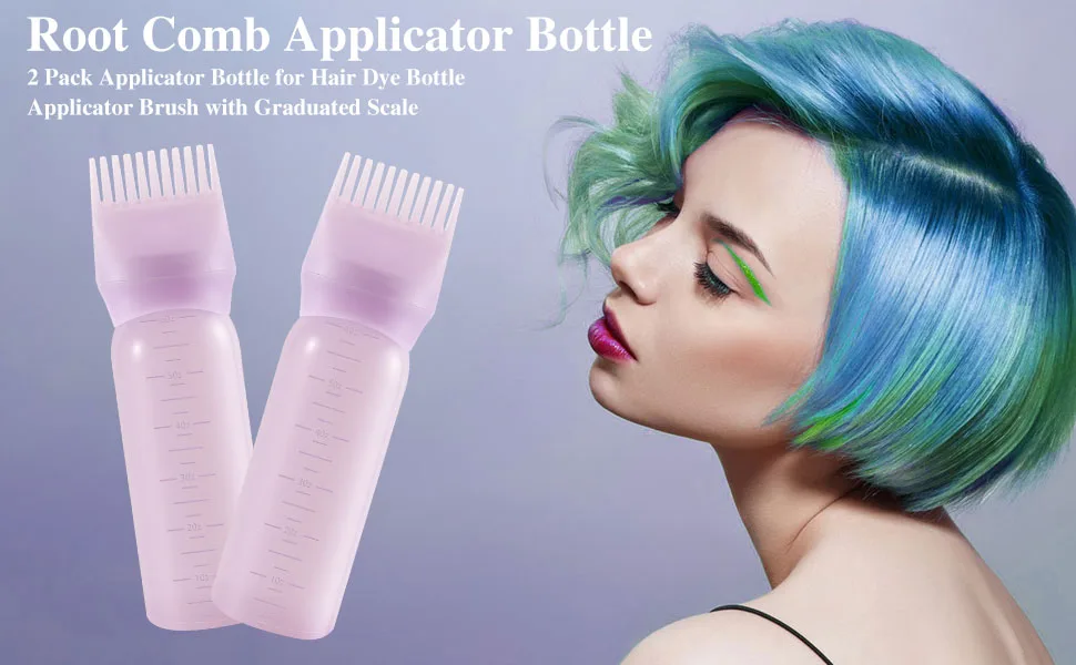 Root Comb Applicator Bottle 6 Ounce Hair Oil Applicator 2 Pack Applicator Bottle for Hair Dye Bottle Applicator Brush with Graduated Scale Purple - D3753K-11-N