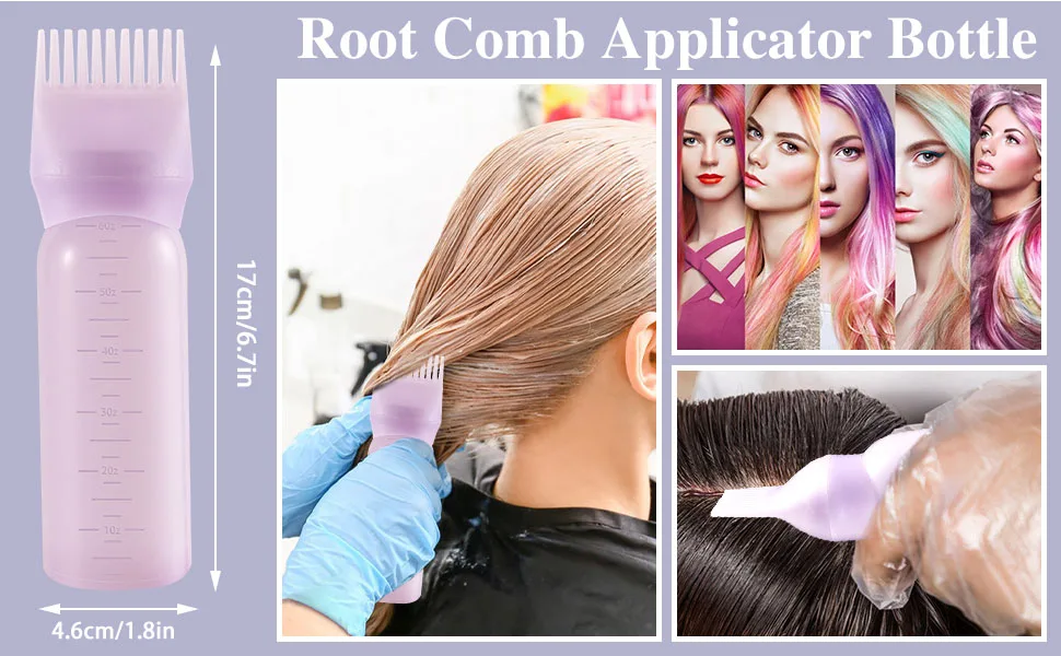 Root Comb Applicator Bottle 6 Ounce Hair Oil Applicator 2 Pack Applicator Bottle for Hair Dye Bottle Applicator Brush with Graduated Scale Purple - D3753K-11-N