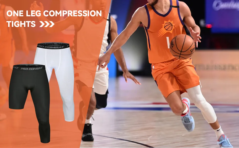 3 Pack Men's Compression Pants Single Leg 3/4 Basketball Tights Leggings Athletic Running Tights One Leg Base Layer Underwear White Small - mens compression pants