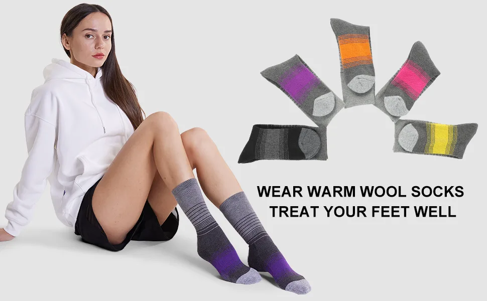 FITRELL 4 Pack Women's Merino Wool Hiking Socks Wicking Cushioned Warm Thermal Walking Boot Crew Socks Black*4 Small - Warm Winter Wool Socks