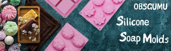 OBSGUMU 3 Pack Silicone Soap Molds 6 Cavities Flowers Soap Mold Rectangle and Different Flower shapes Perfect for Soap Making Handmade Cake Chocolate Biscuit Pudding (Pink) - soap molds