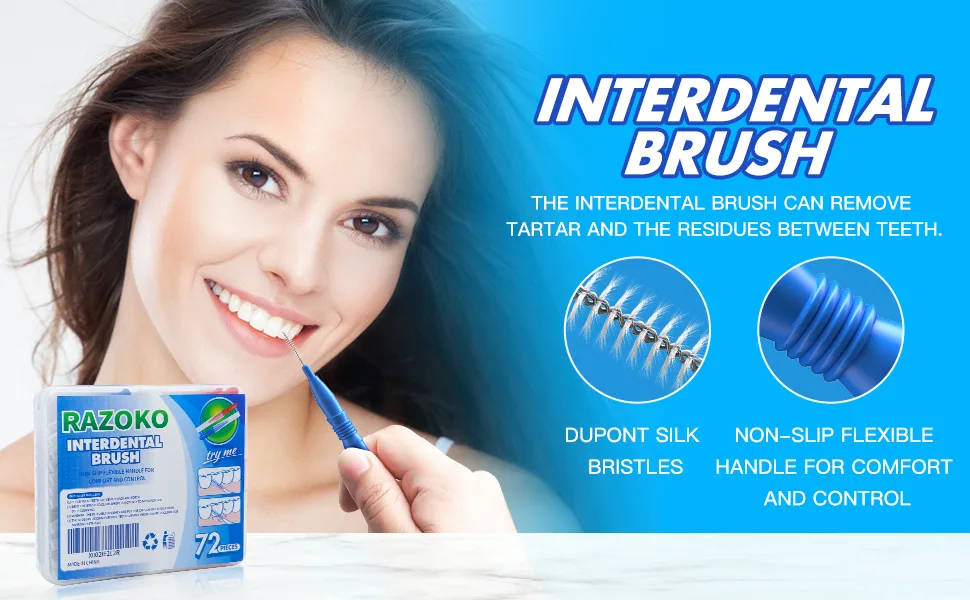 Interdental Brush Flossing Head Easy Use Tooth Cleaning Tool (72 Count)(2.5mm/3mm) 1Pack(2.5mm/3mm)-72pcs - Interdental Brush