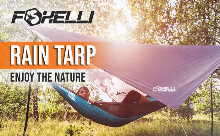 Foxelli Rain Tarp Hammock Rain Fly 12ft Lightweight Camping Tarp Waterproof Backpacking Tarp Shelter with Included Extra Long Guy Lines & Stakes Diamond 12' x 9' Gray - Foxelli Durable Hammock Rain Tarp Shelter