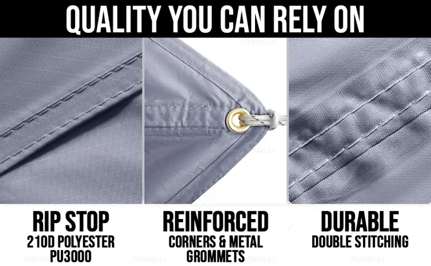 Foxelli Rain Tarp Hammock Rain Fly 12ft Lightweight Camping Tarp Waterproof Backpacking Tarp Shelter with Included Extra Long Guy Lines & Stakes Diamond 12' x 9' Gray - Foxelli High Quality Durable Double Stitching Rain Tarp