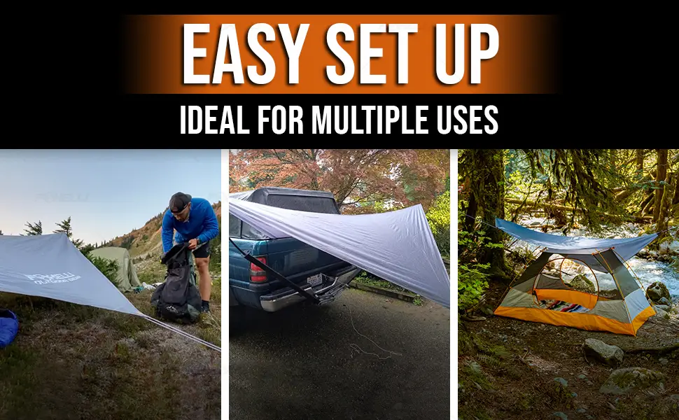 Foxelli Rain Tarp Hammock Rain Fly 12ft Lightweight Camping Tarp Waterproof Backpacking Tarp Shelter with Included Extra Long Guy Lines & Stakes Diamond 12' x 9' Gray - Lightweight Foxelli Rain Camping Tarp with Extra Long Guy Lines and Stakes