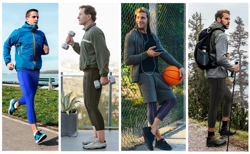 Runhit 3/4 Men's Compression Pants with Pockets Workout Athletic Tights Leggings Athletic Base Layer Underwear 2 Pack 3/4 Pants Pocket :Black & Gray Medium - compression tight pants