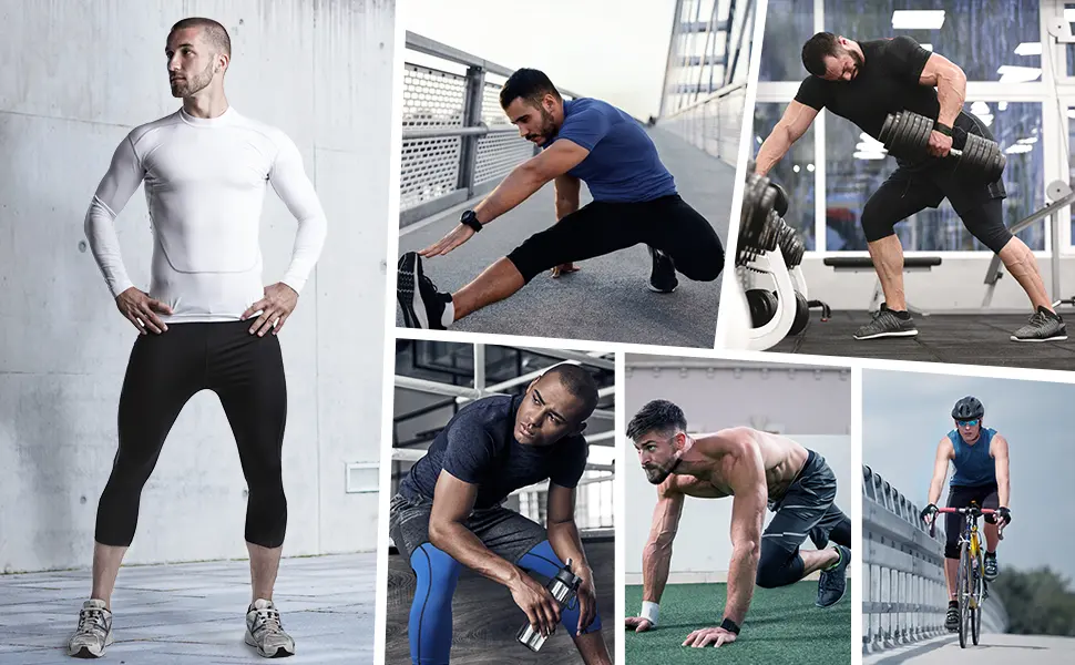 Runhit 3/4 Men's Compression Pants with Pockets Workout Athletic Tights Leggings Athletic Base Layer Underwear 2 Pack 3/4 Pants Pocket :Black & Gray Medium - runhit