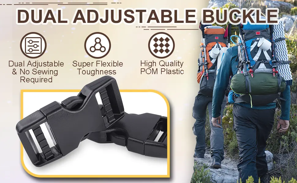 6 Pack 1" Buckle Quick Side Release Buckles Dual Adjustable No Sewing Clips Snaps Heavy Duty Plastic Replacement for Nylon Webbing Straps Backpack Fanny Pack Belt Dog Collars - product information 4