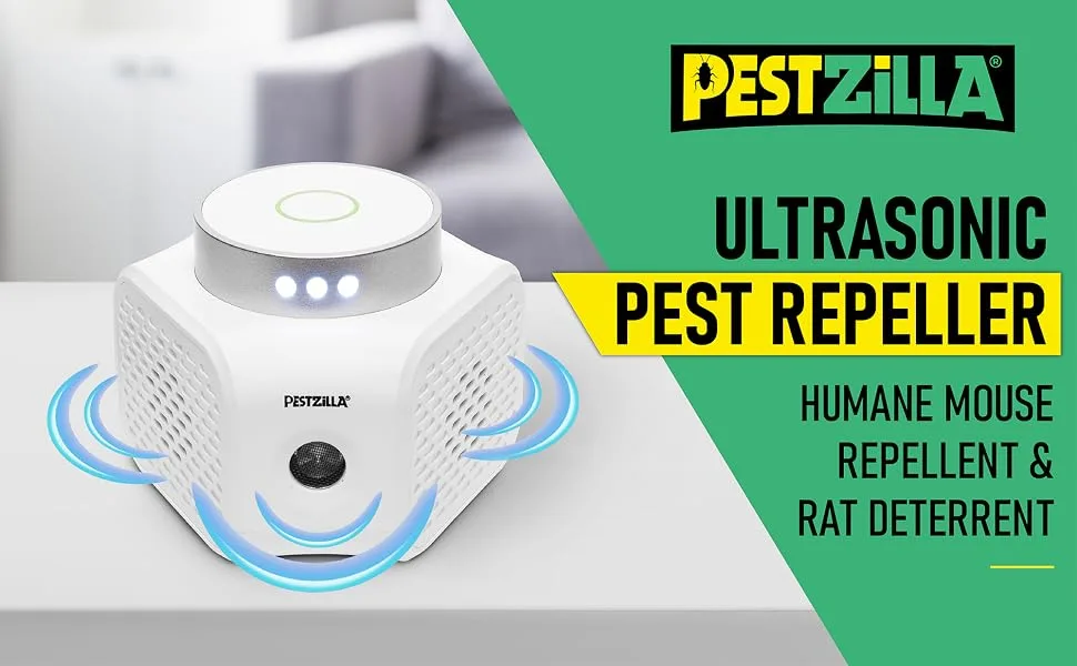 Pestzilla Ultrasonic Pest Repeller Humane Mouse Repellent & Rat Deterrent - Ultrasound Impluse and LED Strobe Lights Perfect for Squirrel Repellent Household Pests Repeller & Mice Repellant 2 Pack White - mosquito repellent outdoor thermacell repeller bug spray mouse trap zevo ant traps indoor insect