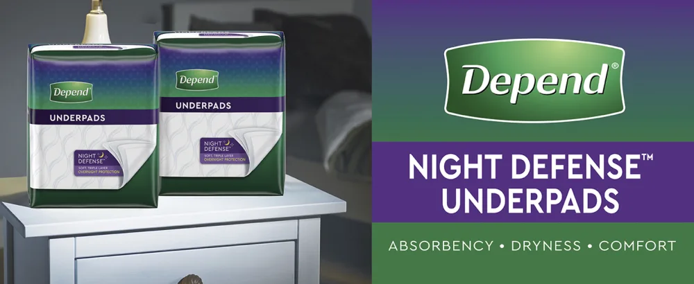 Depend Underpads (Formerly Bed Protectors) for Incontinence Disposable 36"x 21" Slip Resistant Overnight Absorbency 24 Count (2 Packs of 12) (Packaging May Vary) - Night Defense Underpads