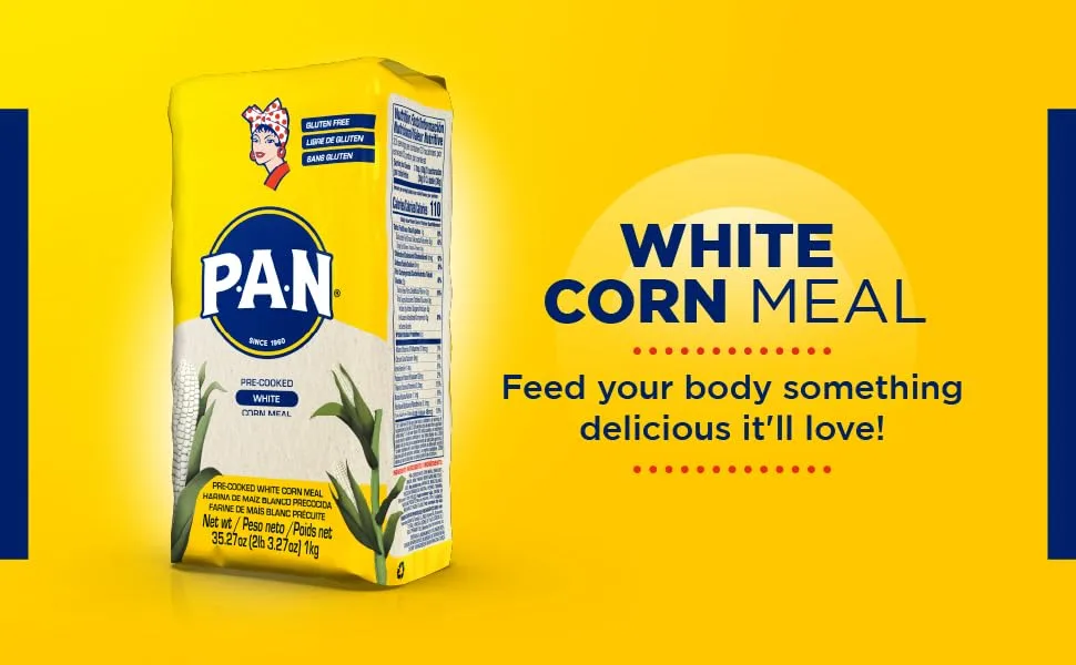 P.A.N. White Corn Meal Pre-cooked Gluten Free and Kosher Flour for Arepas (2.2 lb / Pack of 4) - Polar