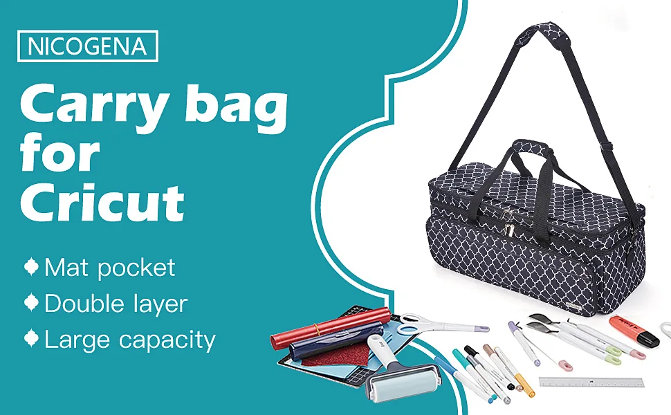 NICOGENA Double Layer Carrying Case with Mat Pocket for Cricut Explore Air 2 Cricut Maker Multi Large Front Pockets for Tools Accessories and Supplies Grey III-Grey (Double Layer with Mat) - carry case