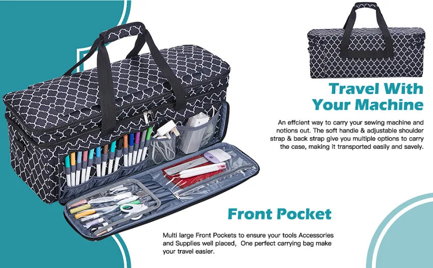 NICOGENA Double Layer Carrying Case with Mat Pocket for Cricut Explore Air 2 Cricut Maker Multi Large Front Pockets for Tools Accessories and Supplies Grey III-Grey (Double Layer with Mat) - carry case