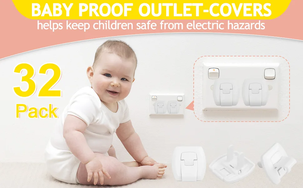 Outlet Covers Baby Proofing(32 Pack)with Hidden Pull Handle Child Safety Socket Cover Electric Power Plug Covers Protector Caps - BABY SAFETY