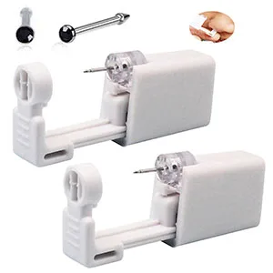 2 Pack Self Nose Piercing Gun Self Nose Piercing Gun Kit Safety Nose Piercing Gun Kit Tool with Nose stud (White) - Self Nose Piercing Gun Kit