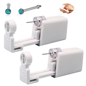 2 Pack Self Nose Piercing Gun Self Nose Piercing Gun Kit Safety Nose Piercing Gun Kit Tool with Nose stud (White) - Self Nose Piercing Gun Kit
