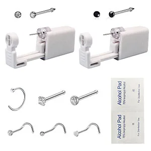 2 Pack Self Nose Piercing Gun Self Nose Piercing Gun Kit Safety Nose Piercing Gun Kit Tool with Nose stud (White) - Self Nose Piercing Gun Kit