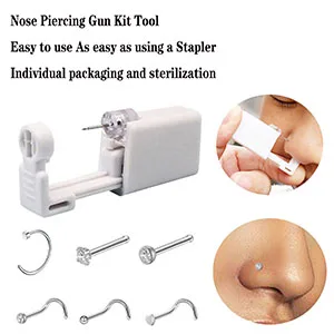 2 Pack Self Nose Piercing Gun Self Nose Piercing Gun Kit Safety Nose Piercing Gun Kit Tool with Nose stud (White) - Self Nose Piercing Gun Kit