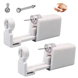 2 Pack Self Nose Piercing Gun Self Nose Piercing Gun Kit Safety Nose Piercing Gun Kit Tool with Nose stud (White) - Self Nose Piercing Gun Kit