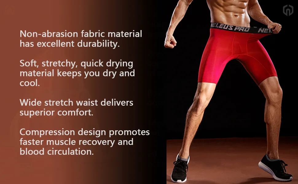 NELEUS Men's 3 Pack Performance Compression Shorts Large 6028# 3 Pack: Black - Non-abrasion fabric material has excellent durability.