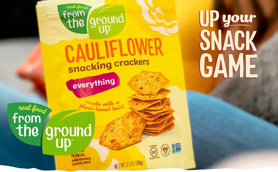 Real Food From The Ground Up Cauliflower Snacking Crackers - 6-Pack Snack Bags (Sea Salt) - Up Your Cracker Snack Game