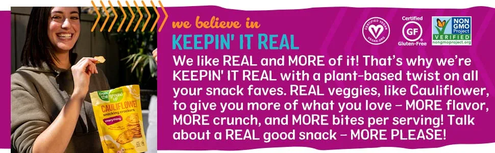 Real Food From The Ground Up Cauliflower Snacking Crackers - 6-Pack Snack Bags (Sea Salt) - we believe in keepin