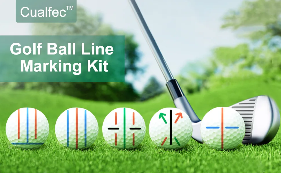 CUALFEC 6 Pack Golf Ball Line Drawing Marker Golf Ball Liner Golf Ball Marking Tool Kit - 2 Golf Ball Marking Stencils and 4 Color Markers - golf ball line marking kit