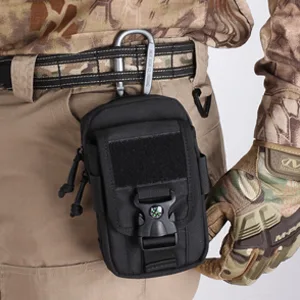 WYNEX Tactical Compass Phone Pouch Large Molle Smartphone Holster Case Double Capacity Small Utility EDC Pouch with Compass Buckle and Carabiner Black - phone bag