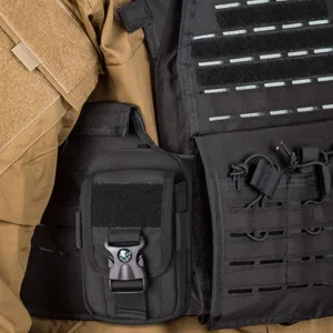 WYNEX Tactical Compass Phone Pouch Large Molle Smartphone Holster Case Double Capacity Small Utility EDC Pouch with Compass Buckle and Carabiner Black - phone holder