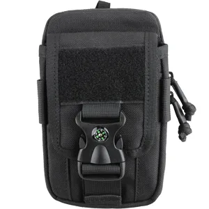 WYNEX Tactical Compass Phone Pouch Large Molle Smartphone Holster Case Double Capacity Small Utility EDC Pouch with Compass Buckle and Carabiner Black - tactical phone holster