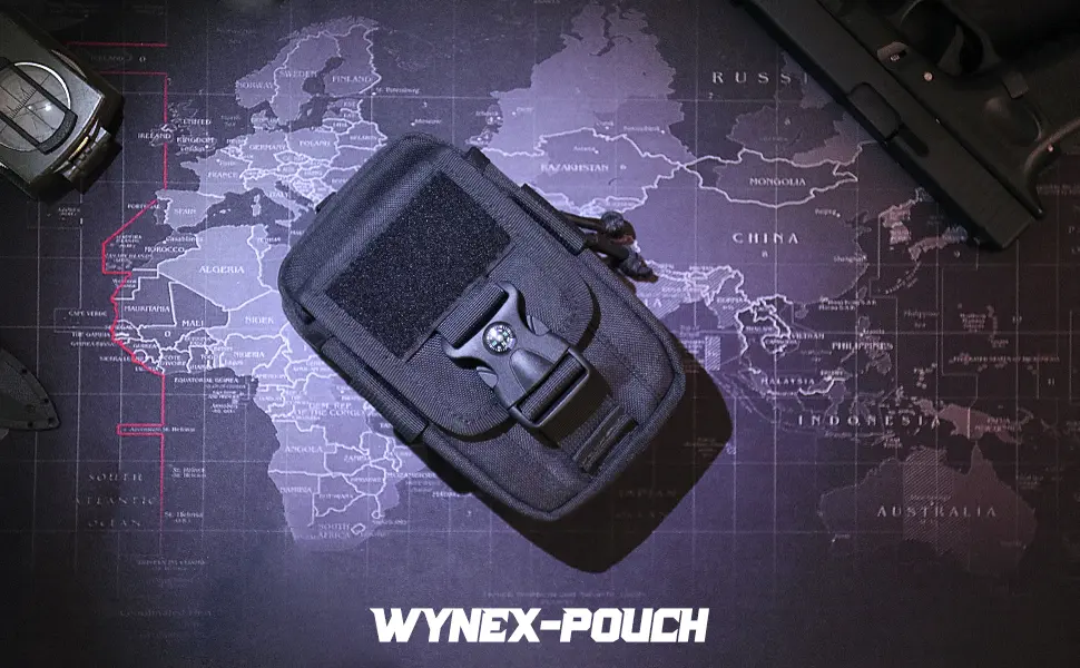 WYNEX Tactical Compass Phone Pouch Large Molle Smartphone Holster Case Double Capacity Small Utility EDC Pouch with Compass Buckle and Carabiner Black - tactical phone pouch