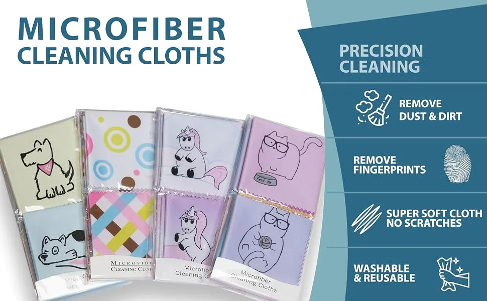 Microfiber Cleaning Cloth - Microfiber Cloth Fabric Wipe for Cleaner Lens Eyeglasses Phone Screen - Cute Dog Design 10-Pack 6x6 - Precision Cleaning