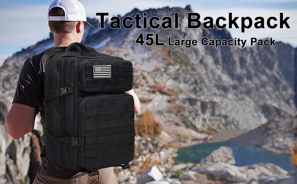 45L Military Tactical Backpack Createy Large Army 3 Day Assault Pack Molle Bag Black - tactical backpack