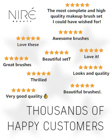 Nir Beauty 15piece Award Winning Professional Makeup Brush Set: Vegan Makeup Brushes with Case Makeup Sponge Brush Cleaner Guide Gift Box Black & Rose Gold - Nire Beauty