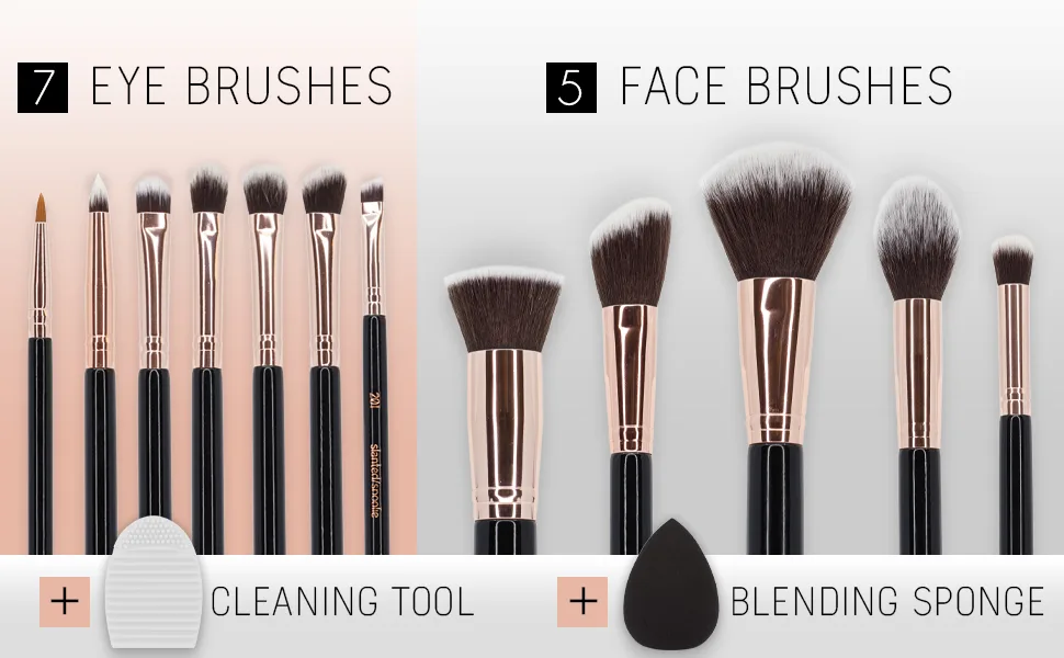 Nir Beauty 15piece Award Winning Professional Makeup Brush Set: Vegan Makeup Brushes with Case Makeup Sponge Brush Cleaner Guide Gift Box Black & Rose Gold - Nire Beauty Artistry Set