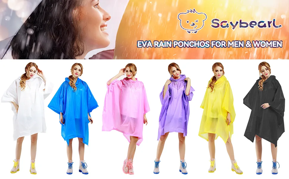 Rain Ponchos for Adults Women Reusable Raincoat with Drawstring Hood Men Waterproof EVA Rain Coats Family Pack (2 Pack) Pink Pink - disposable rain poncho