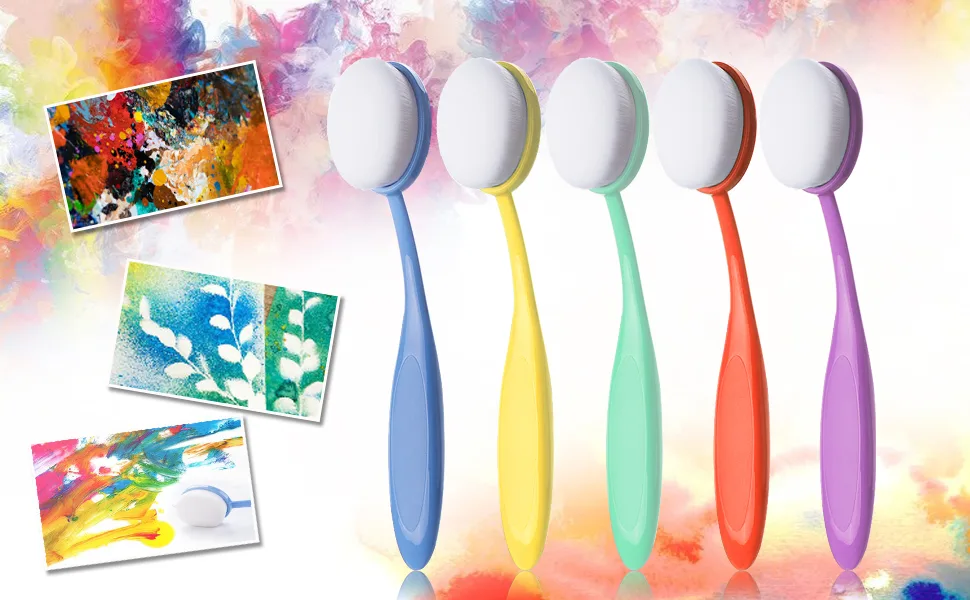 Craft Ink Blending Brushes 5 Colorful Pack Set Broad Application Assortment Crafter Color Coded Handles(Rainbow 3) Light Color - Color coded handle ink blending brushes