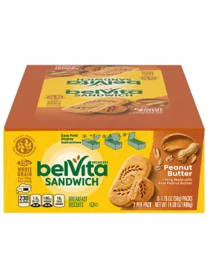 belVita Breakfast Sandwich Peanut Butter Breakfast Biscuits 8 Boxes of 8 Packs (2 Sandwiches Per Pack) - image