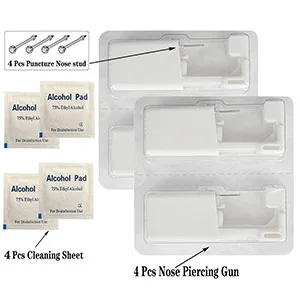 4 Pack Nose Piercing Kit SLVIEKAE Disposable Safe Sterile Piercing Gun Self Nose Piercing Unit For Nose Stud Piercing Kit Tool (Silver) - 4 Pack Nose Piercing Kit