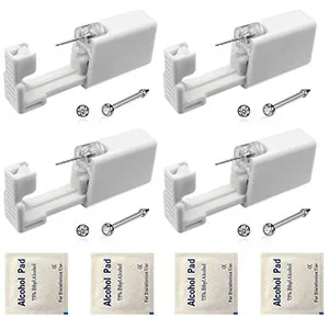 4 Pack Nose Piercing Kit SLVIEKAE Disposable Safe Sterile Piercing Gun Self Nose Piercing Unit For Nose Stud Piercing Kit Tool (Silver) - 4 Pack Nose Piercing Kit