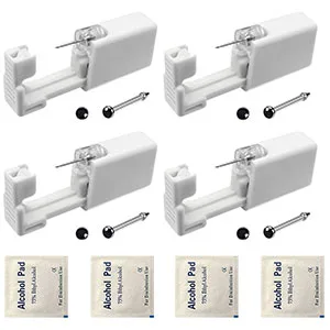 4 Pack Nose Piercing Kit SLVIEKAE Disposable Safe Sterile Piercing Gun Self Nose Piercing Unit For Nose Stud Piercing Kit Tool (Silver) - 4 Pack Nose Piercing Kit