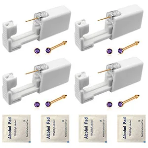4 Pack Nose Piercing Kit SLVIEKAE Disposable Safe Sterile Piercing Gun Self Nose Piercing Unit For Nose Stud Piercing Kit Tool (Silver) - 4 Pack Nose Piercing Kit