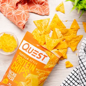 Quest Nutrition Tortilla Style Protein Chips Hot & Spicy High Protein Low Carb Gluten Free 1.1 Ounce (Pack of 12) - Image of Nacho Chips