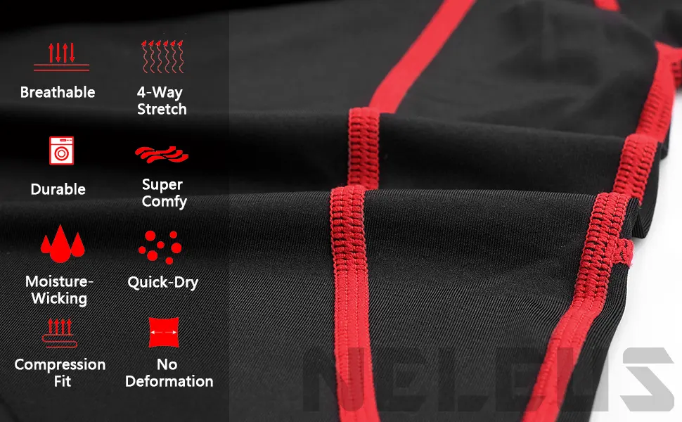 NELEUS Men's 3 Pack Dry Fit Long Sleeve Compression Shirts Workout Running Shirts Large 5030 Black (Red Stripe)/Grey/White 3 Pack - Moisture- Wicking