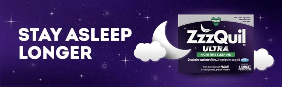 ZzzQuil ULTRA Nighttime Sleep Aid Liquid 25 mg Doxylamine Succinate No.1 Sleep Aid Brand Fall Asleep Fast Stay Asleep Longer 48 Count - Stay asleep longer