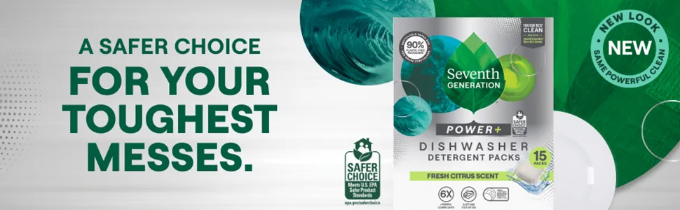 Seventh Generation Power+ Dishwasher Detergent Packs for Sparkling Dishes Fresh Citrus Scent Dishwasher Tabs 43 Count Pack of 2 (Packaging May Vary) - Seventh Generation Dishwasher Detergent packs