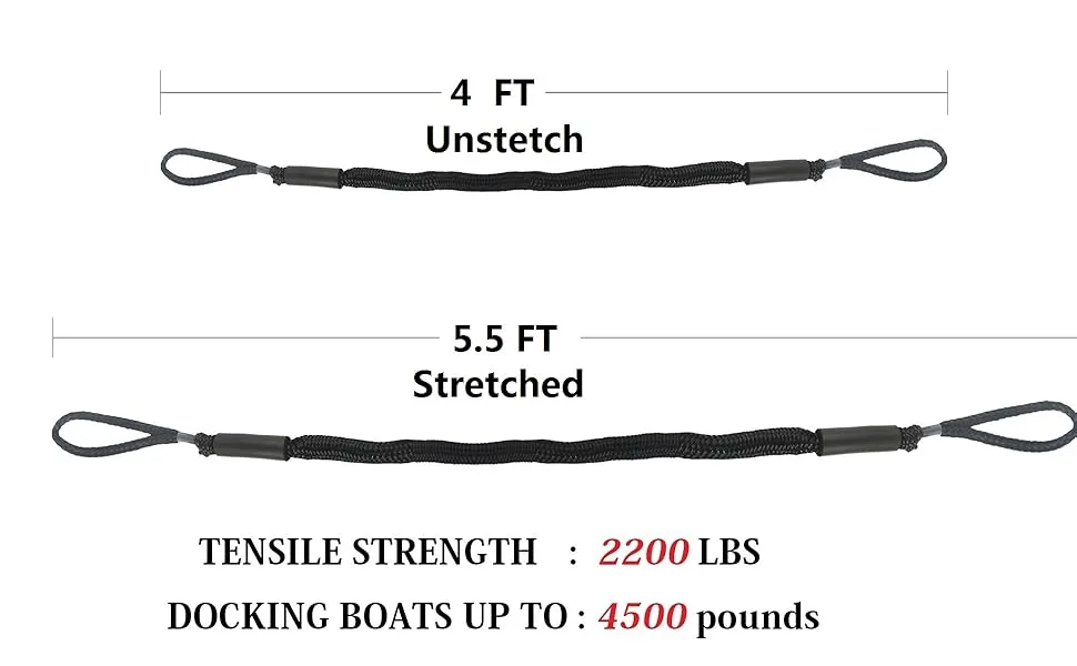 Pack of 4 Bungee Dock Lines for Boat Shock Absorb Dock Tie Mooring Rope Boat Accessories 4-5.5 ft Black - boat dock accessories