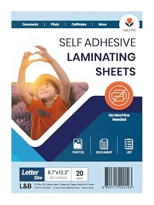 20 Pack Self Adhesive Laminating Sheets 4 mil Thickness (8.5x11 inch) Peel and Stick Clear Self Seal Laminating Sheets by VIOLETTO 20 sheets - self laminating sheets